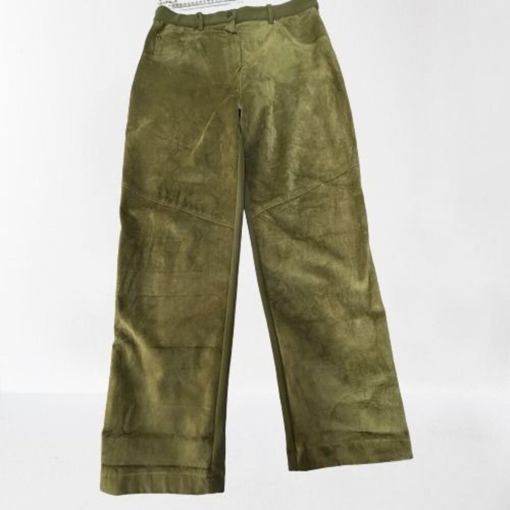 Mitchies Matchings Womens Straight Leg Suede Front Pants XL Green Snap Stretch